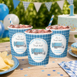 Vuilnis Vuilniswagen Blauw Verjaardag Persoonlijk Papieren Bekers