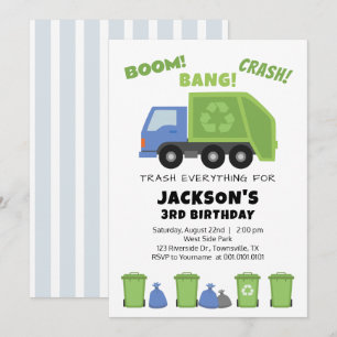 Vuilnis Vuilniswagen Verjaardagsfeest Uitnodiging