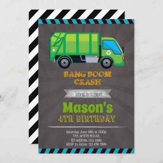 Vuilnisauto feest uitnodiging (Voorkant / Achterkant)