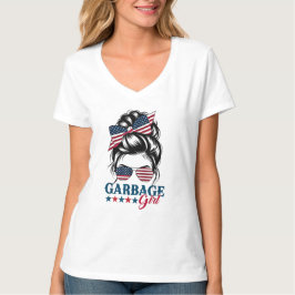 Vuilnismeisje Messy Bun Amerikaanse vlag Trump 202 T-shirt