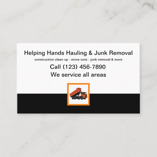 Vuilnisvervoer en rommelverwijdering visitekaartje (Voorkant)