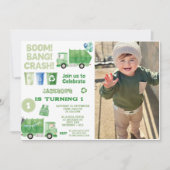 Vuilniswagen 1e verjaardag partij foto kaart (Voorkant)