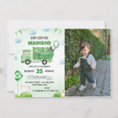 Vuilniswagen 1e verjaardag partij foto kaart (Voorkant)