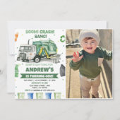 Vuilniswagen 1e verjaardag partij foto kaart (Voorkant)
