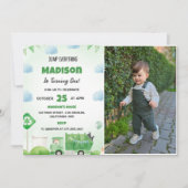 Vuilniswagen 1e verjaardag partij foto kaart (Voorkant)