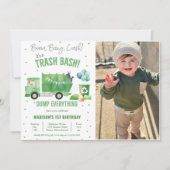 Vuilniswagen 1e verjaardag partij foto kaart (Voorkant)