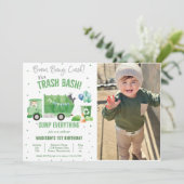 Vuilniswagen 1e verjaardag partij foto kaart (Staand voorkant)