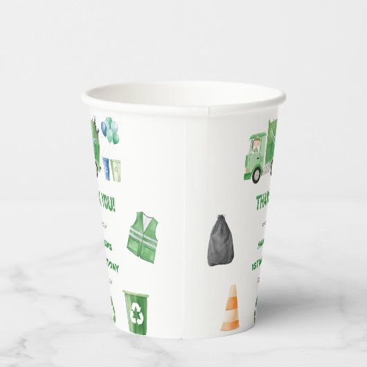 Vuilniswagen 1e verjaardag partij papier kopjes papieren bekers (Rechts)