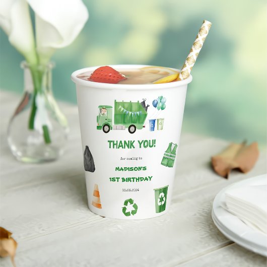 Vuilniswagen 1e verjaardag partij papier kopjes papieren bekers