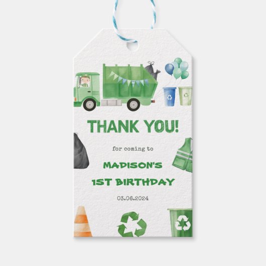 Vuilniswagen 1e Verjaardag Party Gift Labels Cadeaulabel (Voorkant)