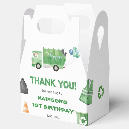 Vuilniswagen 1e verjaardagsfeest bedankdoosjes (Geopend)