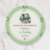 Vuilniswagen 1e verjaardagsfeest bedankjes labels (Achterkant)