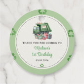 Vuilniswagen 1e verjaardagsfeest bedankjes labels (Voorkant)