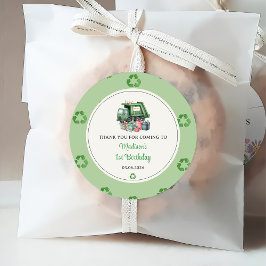 Vuilniswagen 1e verjaardagsfeest bedankjes labels