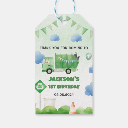 Vuilniswagen 1e verjaardagsfeest cadeaulabel (Achterkant)