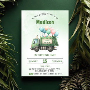 Vuilniswagen 1e verjaardagsfeest kaart