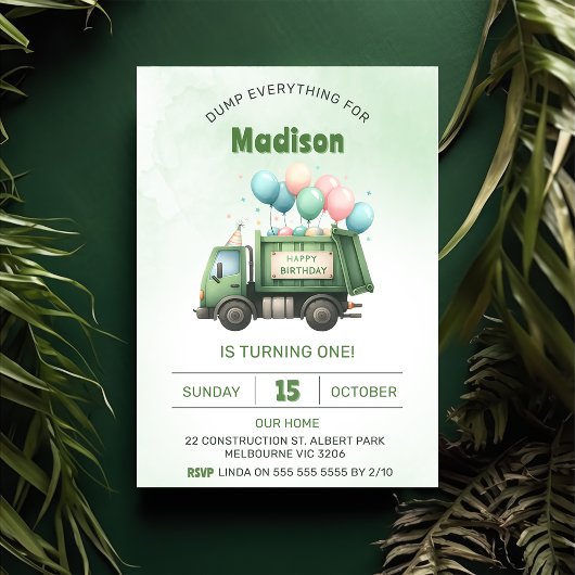 Vuilniswagen 1e verjaardagsfeest kaart