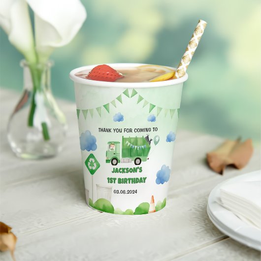 Vuilniswagen 1e verjaardagsfeest papieren bekers