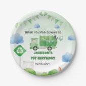 Vuilniswagen 1e verjaardagsfeest papieren bordje (Voorkant)