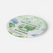 Vuilniswagen 1e verjaardagsfeest papieren bordje (Gekanteld)