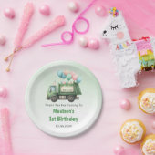 Vuilniswagen 1e verjaardagsfeest papieren bordje (Feest)