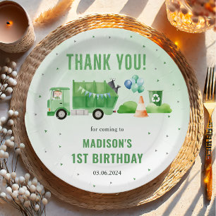 Vuilniswagen 1e verjaardagsfeest papieren bordje