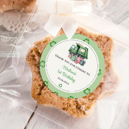 Vuilniswagen 1e verjaardagsfeest ronde sticker