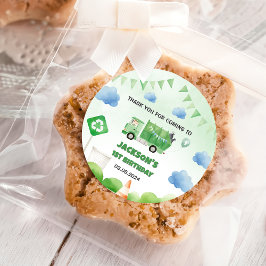 Vuilniswagen 1e verjaardagsfeest ronde sticker