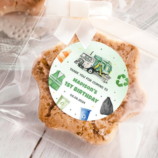Vuilniswagen 1e verjaardagsfeest ronde sticker