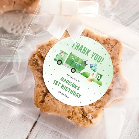 Vuilniswagen 1e verjaardagsfeest ronde sticker