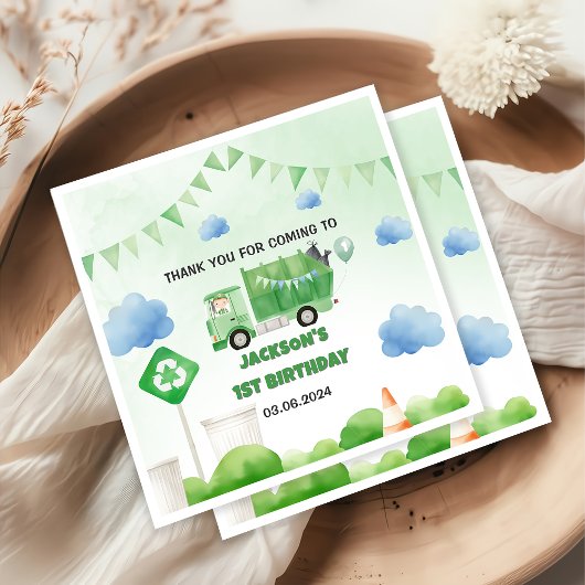 Vuilniswagen 1e verjaardagsfeest servet