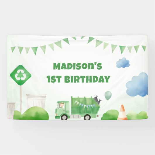 Vuilniswagen 1e verjaardagsfeest spandoek (Horizontaal)