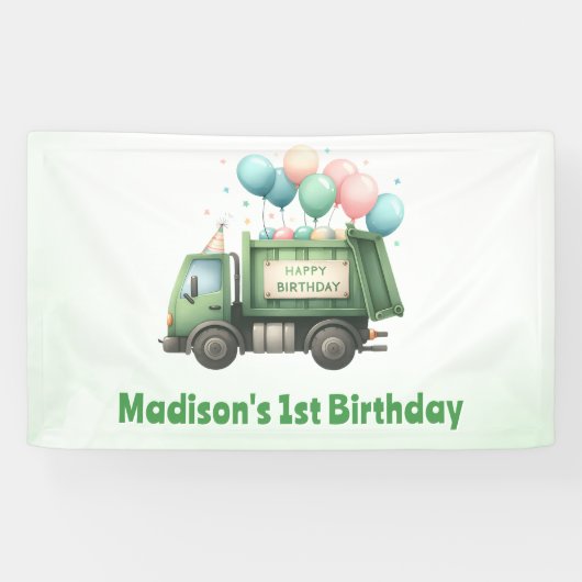 Vuilniswagen 1e verjaardagsfeest spandoek (Horizontaal)