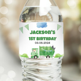 Vuilniswagen 1e verjaardagsfeest waterfles etiket
