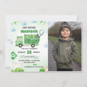 Vuilniswagen 2e verjaardag feestfoto kaart (Voorkant)