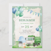 Vuilniswagen 4e verjaardagsfeest Sage Green Kaart (Voorkant)