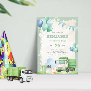 Vuilniswagen 4e verjaardagsfeest Sage Green Kaart