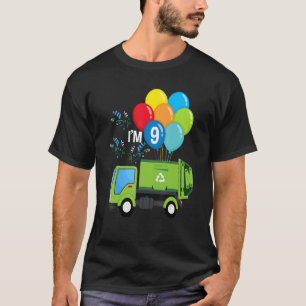 Vuilniswagen 9e Verjaardag Voertuig Groene Ballonn T-shirt
