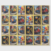 Vuilniswagen Backhoe Jongens Naam Verjaardagsballo Cadeaupapier (Vlak)