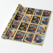 Vuilniswagen Backhoe Jongens Naam Verjaardagsballo Cadeaupapier (Uitgerold)