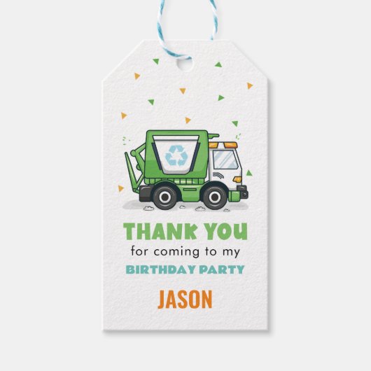 Vuilniswagen Gift Labels Dump Truck Party Dank u Cadeaulabel (Voorkant)