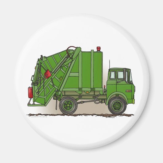 Vuilniswagen Groene ronde magneet (Voorkant)
