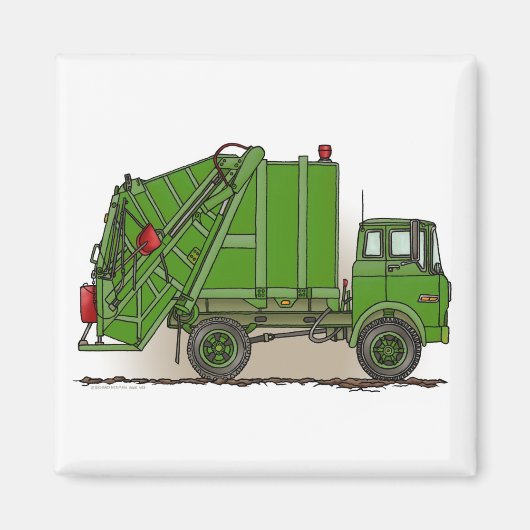 Vuilniswagen Groene vierkante magneet (Voorkant)