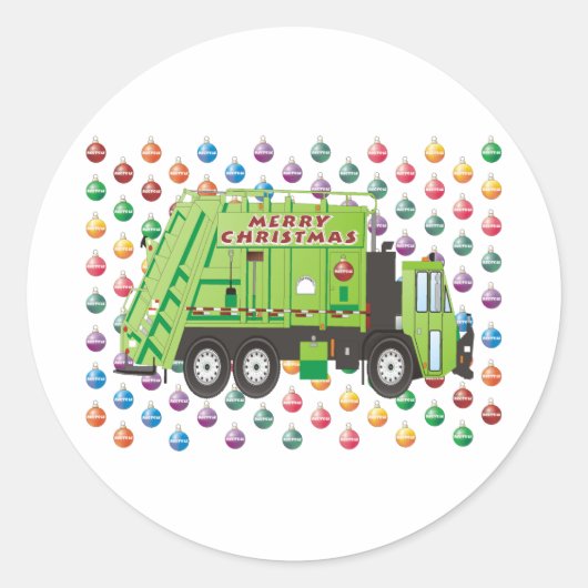 Vuilniswagen Kerst Ronde Sticker (Voorkant)