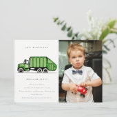 Vuilniswagen Kinder elke zondag foto Uitnodiging (Staand voorkant)