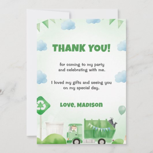 Vuilniswagen verjaardag bedankkaart kaart (Voorkant)