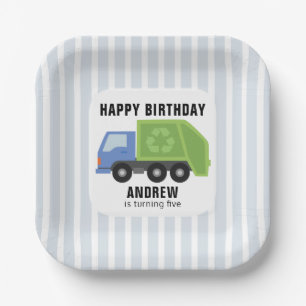 Vuilniswagen Verjaardag Papieren Bord blauw groen
