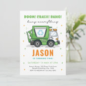 Vuilniswagen Verjaardag Uitnodiging Vuilnisfeest (Staand voorkant)