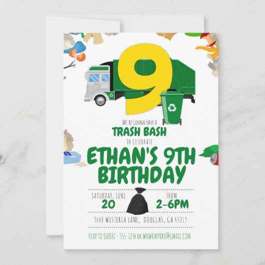 Vuilniswagen Verjaardag, Vuilniswagen 9e Verjaarda Kaart (Voorkant)