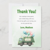 Vuilniswagen verjaardagsfeestje bedankt kaart (Voorkant)